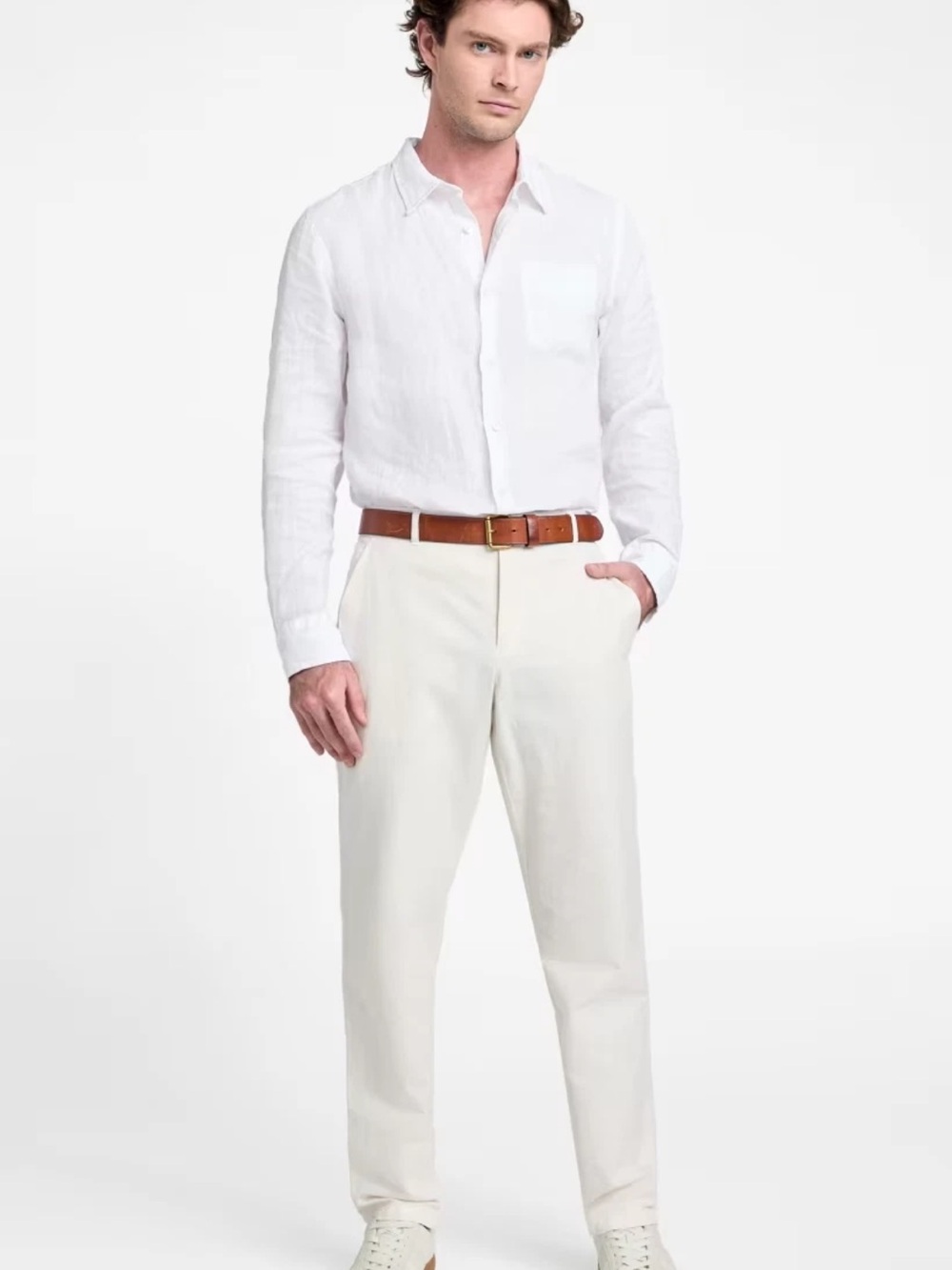 GUESS Men’s Trouser Regular Fit Stylish Pants Linen Blend Formal Off White 32